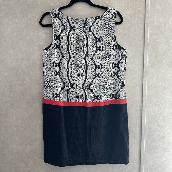 Ann Taylor LOFT Shift Dress Sz 8 100% Linen Black Tan Red Sleeveless Lined Midi - Picture 2 of 9